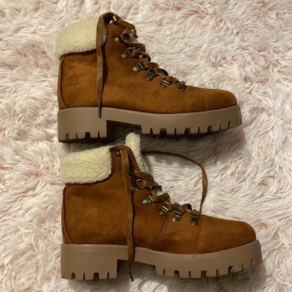 Catherine Malandrino Womens Boot Lace Up Cognac Suede Sherpa